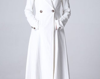 trench coat women, womens jackets, linen coat, dress coat, Linen clothing, long trench coat, white coat, fall coat (1165)