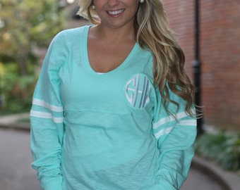Monogrammed Long Sleeve V-Neck Slub Tee - Monogrammed Football Jersey - Monogrammed T-Shirt