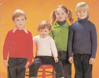 Paton's Classic Series Knitting Pattern No 51 Bluebell, Totem, Jet For Children (Vintage 1970s) Vintage Knitting Pattern