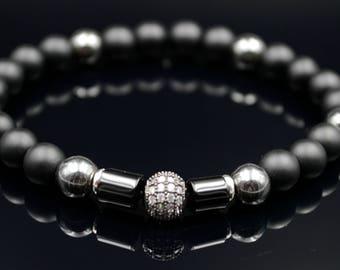 Cubic Zirconia Bracelet For Men Gemstone Bracelet Onyx Bracelet Elastic Bracelet Men's Jewelry Beaded Bracelet Hematite Bracelet Armband