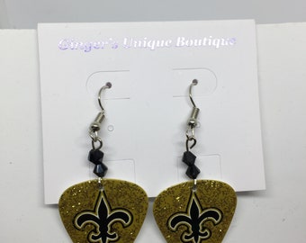 New Orleans Saints Guitar pick earrings