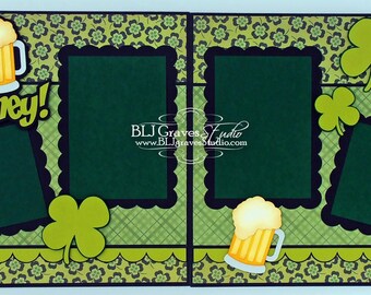2 Premade St Patrick's Day Scrapbook Pages Beer Blarney 12x12 Layout Paper Piecing Handmade 41