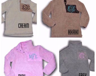 Kids Monogrammed Sherpa Pullover, Cream Sherpa, Children's Monogram Pullover, Sherpa Pullover Monogram, Monogrammed Pullover