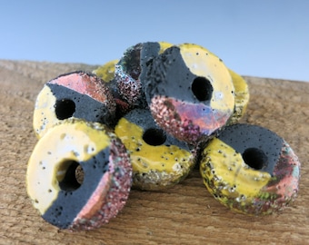 Mykonos Harvest Textured Donut, 25x13mm Ceramic Bead with Copper Oxide finish, Made in Greece, RPT25H