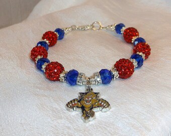 Artisan Florida Panthers Bracelet~Jewelry~Logo Charm~Hand beaded Crystal~Bling Balls