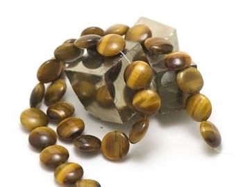 strand 39 cm 28 beads of Tiger's eye "round puck 13 x 6 mm", natural stone