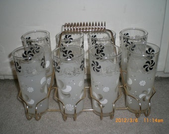 1950's 9 piece Glass set with Carrier