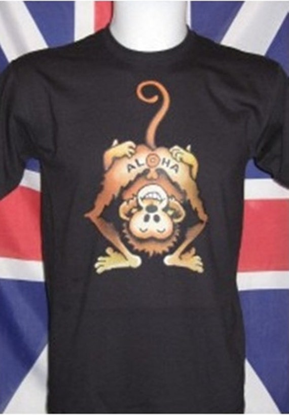 Retro vintage men tee aloha monkey tattoo old school