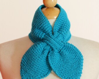 Knitted Neck Warmer Bow Scarflette Aqua Turquoise Blue