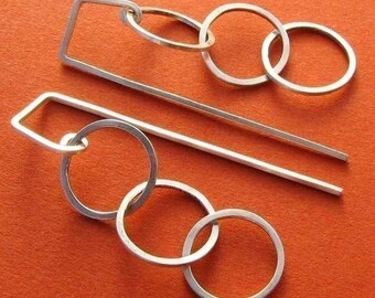 Ring Me Up 3: Sterling Silver Three Circle Square Wire Hoopy Earrings
