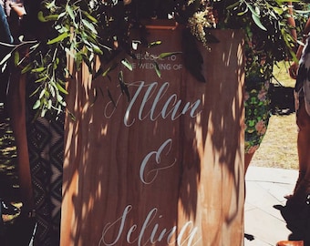 Handpainted Wooden Welcome Wedding Sign, Rustic Wedding Couple Signage, Custom Handpainted Sign