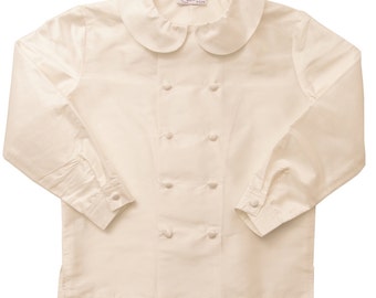 100% Silk Double Breasted Page Boy Shirt with Peter Pan Collar