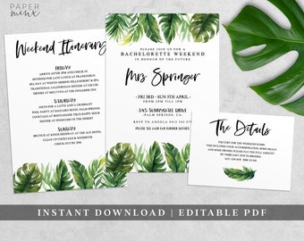 Tropical Bachelorette Weekend Invitation | Bachelorette Itinerary Template | Editable | Tropical Hens Weekend | Hens Party | Tropical Palm