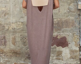 Backless Caftan Dress, Mocha Oversized Dress, Backless Dress , Maxi Dress , Sleeveless dress , Open back dress