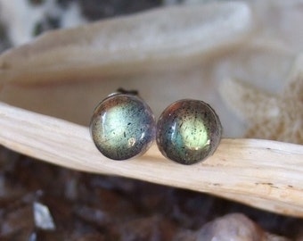 Longer Posts Labradorescence Exists 6mm Round Labradorite Stud Earrings Earings Titanium Post and Clutch Flash Sparkly Magic Hypo Allergenic