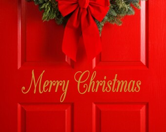 Merry Christmas Decal - Christmas Wall Vinyl Sticker Holiday Decorations Family Kids FREE SHIPPING Holiday Decor Santa Ho Ho Ho Door Decal