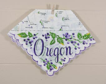 Oregon Vintage Hankie / Oregon Souvenir Hanky / Purple Oregon State Hankie