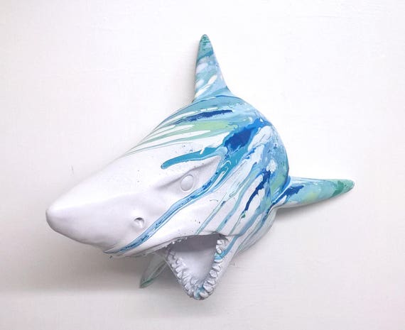 stuffed shark head wall decor