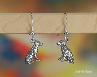 Sterling Silver Sitting Dalmatian Earrings Pierced Earwires Solid .925