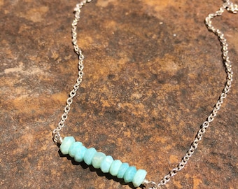 Peruvian opal gemstone bar necklace on sterling silver chain