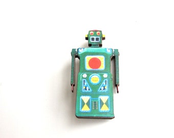 green robot brooch . retro robot pin