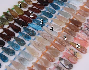 6 stones choice,Natural Gems Top Drilled Flat Teardrop Loose Beads Necklace,Garnet,Apatite,Pink Aquamarine,Sunstone,Opal Polished Pendants