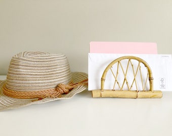 Bamboo letter holder, vintage napkin holder, boho home decor, desk organizer