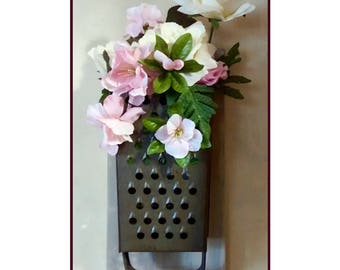 Vintage Grater with Pink/White Arrangement