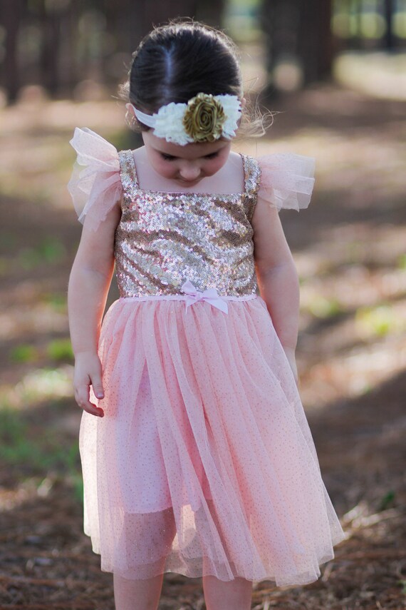 Girls Sequined Dress Baby Pink Princess Dress Girl Birthday Party Dress