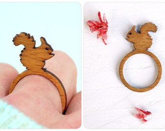 squirrel wooden ring, squirrel, animal ring, laser cut ring, wood ring, squirrel gift, gift animal lovers, laser cut wood, squirrel jewelry