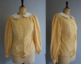 Victorian Style Yellow Checked Blouse / Theatre Reproduction Blouse