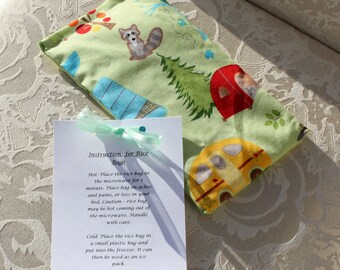 Boy Rice Bag, Boo Boo Bag, Therapy Bag, Hand Warmer, Ice Pack, Children, Fox Trails, Green, Animal