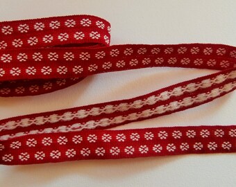 G1 braid - Woven Ribbon red and white - floral