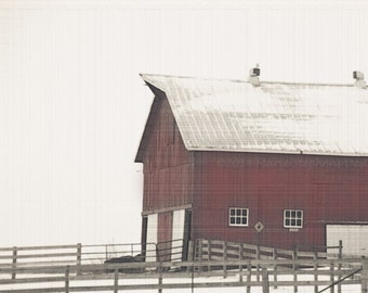 Red Barns, Winter Landscapes, Red and White, Farms, Office Decor, 12 x 18 Prints
