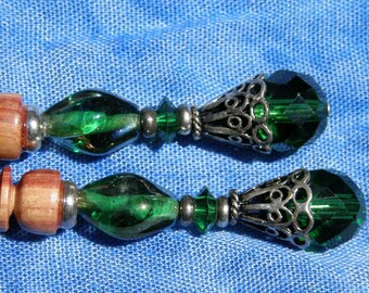 Sale!! Green and Wood Hairsticks