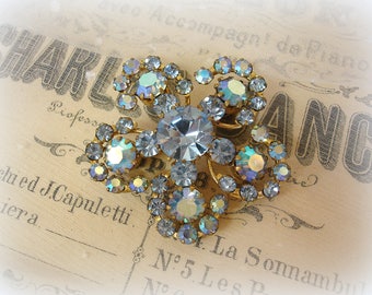 vintage rhinestone brooch prong set rhinestones flower brooch light sapphire blue rhinestones + light sapphire ab rhinestones