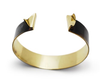 Gold Cuff Bracelet, Brass Bangle, Black Statement Bracelet, Modern Jewelry For Woman, BB01