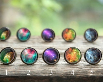 Galaxy earrings, Solar system earrings, Planet earrings, Milky Way, Nebula earrings, nebula studs, Science earrings