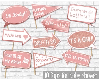 Baby shower props. Rose gold. Girl baby shower photo booth props. Ready to use. Baby shower photo props.