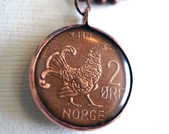 Vintage Norse Coin Pendant with stylized chicken