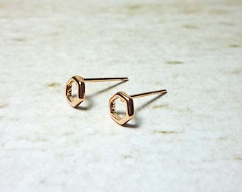 Rose Gold Hexagon Stud Earrings, Dainty Earrings