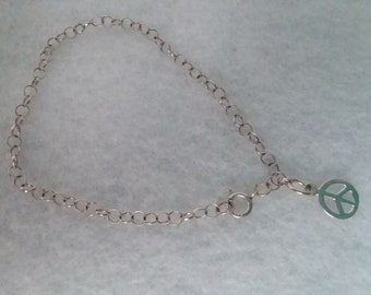 Dainty Vintage Sterling Silver Peace Sign Bracelet