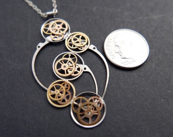 Watch Gear Pendant "Aryabhata" Recycled Mechanical Clockwork Necklace Elegant Sci Fi Steampunk Mechanical Mind Birthday Wedding Gift