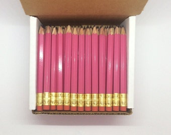 36 Pink Mini short half Hexagon Golf #2 Pencils With erasers Pre-Sharpened Made In the USA - Non Toxic Latex Free Express PencilsTM