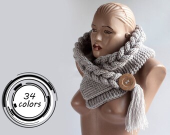Hooded Scarf, Christmas Gift, Scarf, Hood, scarf hooded, Chunky scarf, Wool cowl, LoveKnittings