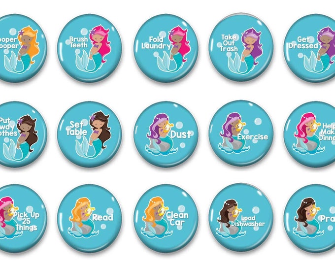 Mermaid Chore Magnets - Kids Job Magnets - Girl Chore Magnets - Family Organization - Chore Chart Magnets - Visual Routine