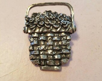 Vintage Sheridan Pewter Nantucket Lightship Basket Brooch Pin DB
