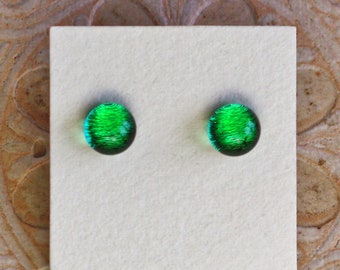 Dichroic Glass Earrings, Mineral Green DGE-1354