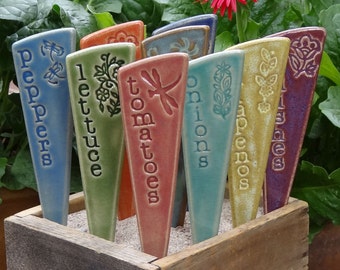 6 Vegetable Garden Stakes - Plant Markers - A Set of 6 vegetable ceramic garden markers - READY TO SHIP