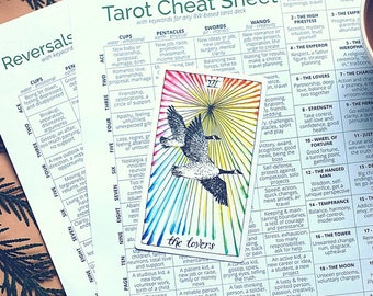Tarot Card Cheat Sheet, a tarot printable for divination and tarot card reading with all 78 tarot cards and reversed tarot card meanings